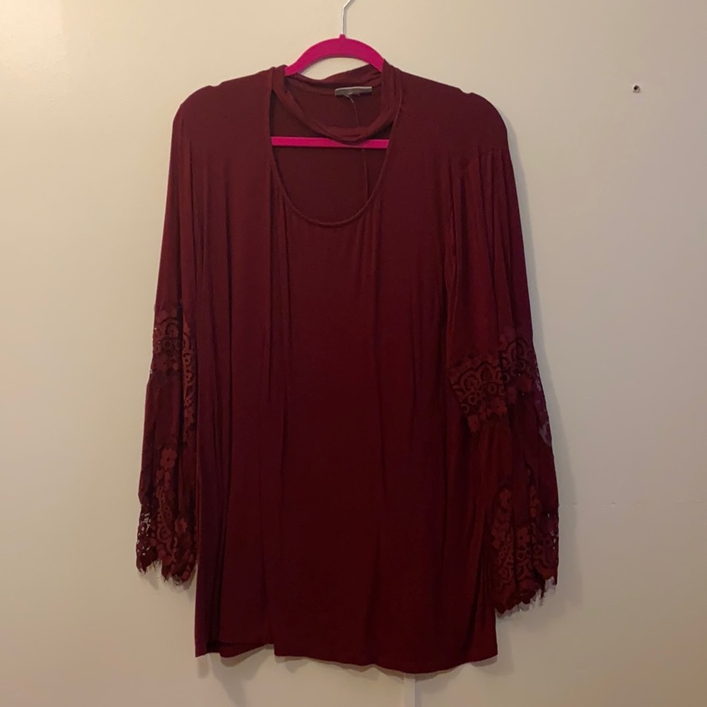 Deep red bell sleeved top